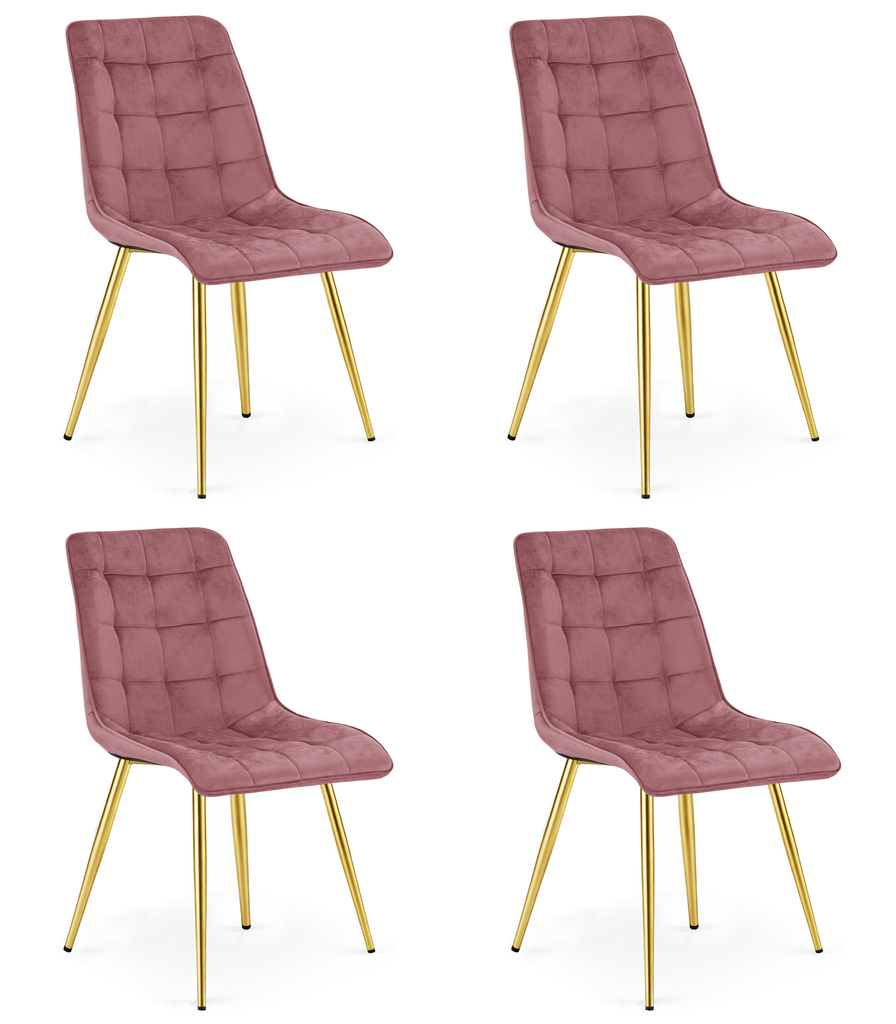 SPLIT Stuhl – dunkelrosa Samt / goldene Beine x 4