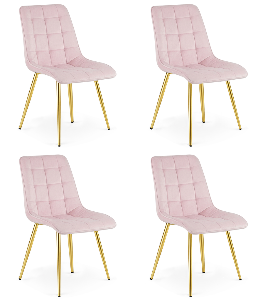 SPLIT Stuhl – hellrosa Samt / goldene Beine x 4