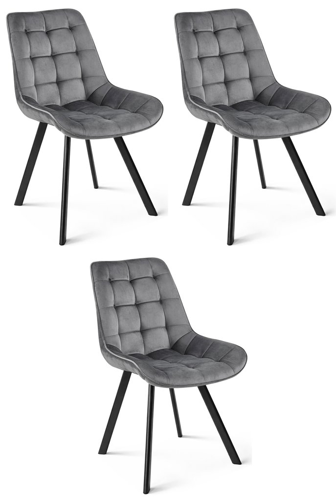 SORIA Stuhl – dunkelgrauer Samt / schwarze Beine x 3