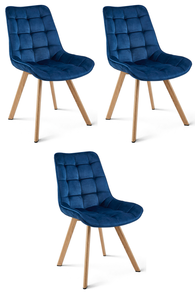 SORIA Stuhl – Marineblauer Samt / Eichenbeine x 3