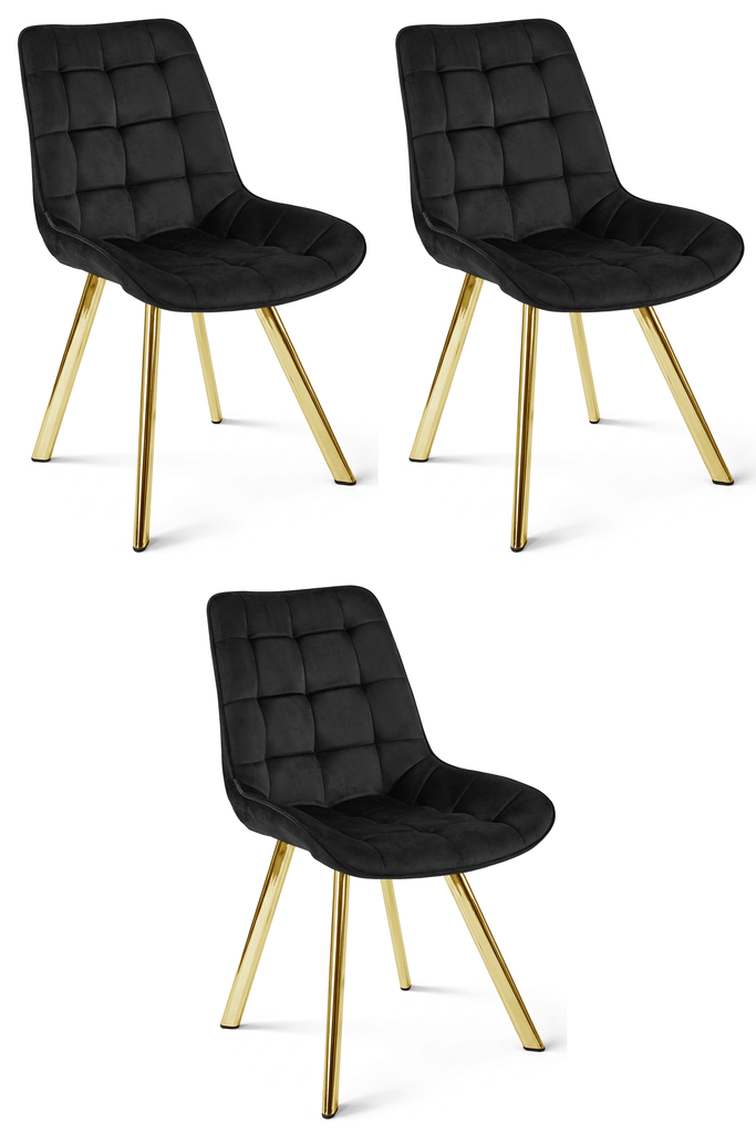 SORIA Stuhl – schwarzer Samt / goldene Beine x 3