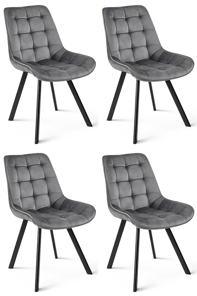 SORIA Stuhl – dunkelgrauer Samt / schwarze Beine x 4