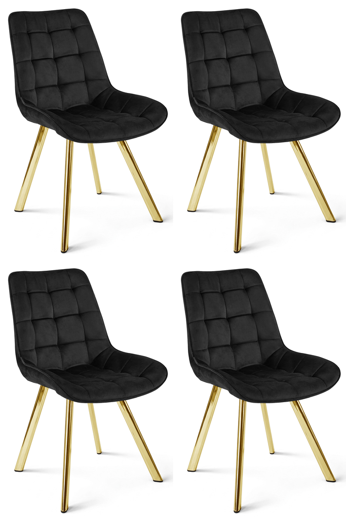 SORIA Stuhl – schwarzer Samt / goldene Beine x 4