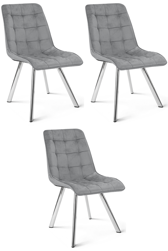 CIEZA Stuhl – hellgrauer Samt / Chrombeine x 3