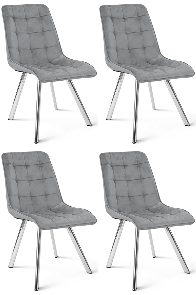 CIEZA Stuhl – hellgrauer Samt / Chrombeine x 4