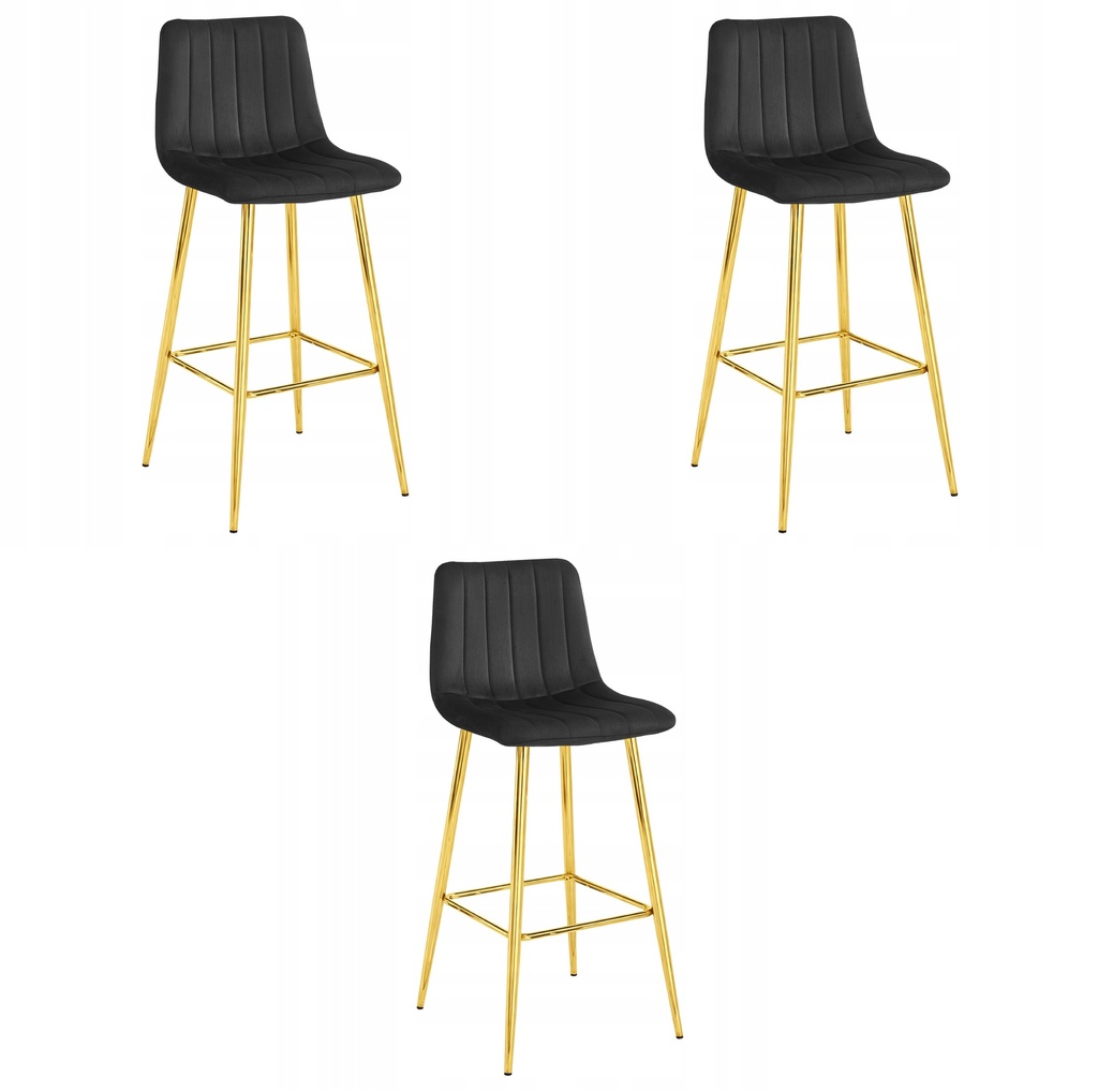 POZZA Hocker – schwarzer Samt / goldene Beine x 3