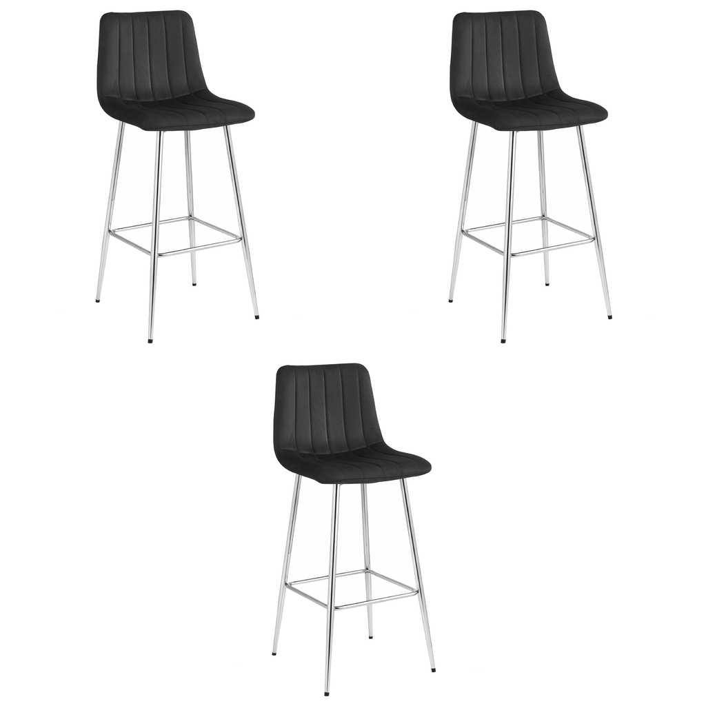 POZZA Hocker – schwarzer Samt / Chrombeine x 3