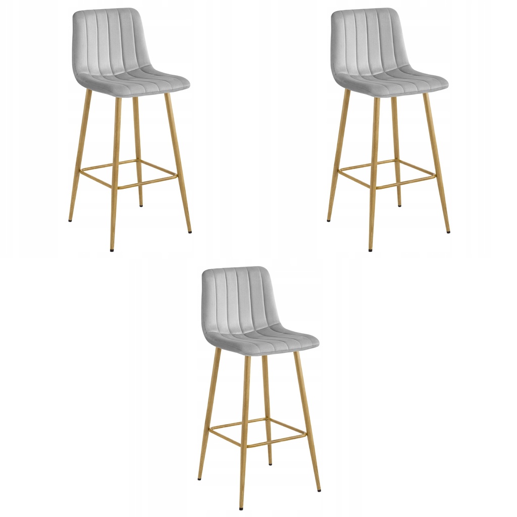 POZZA Hocker – hellgrauer Samt / Eichenbeine x 3