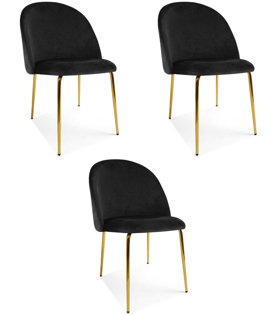 INCA-Stuhl – schwarzer Samt / goldene Beine x 3