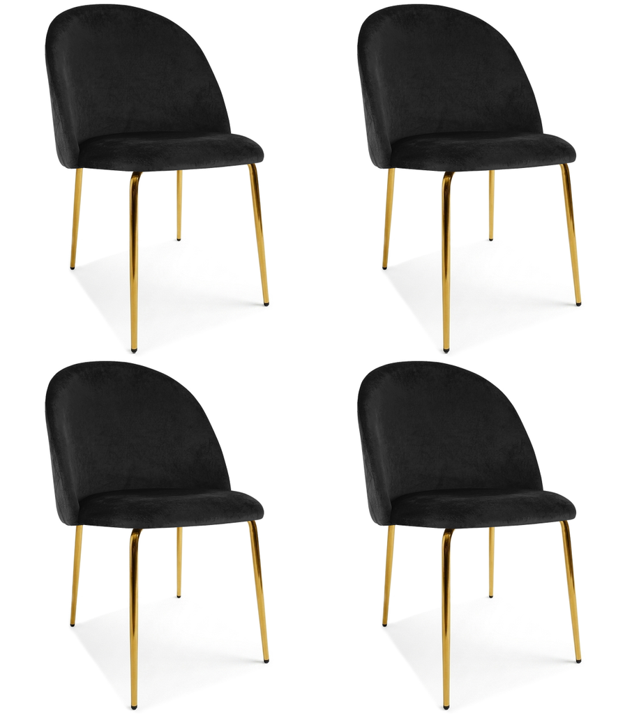 INCA-Stuhl – schwarzer Samt / goldene Beine x 4