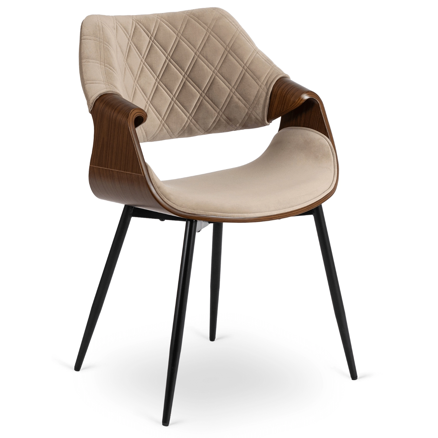 DAKOTA Veloursstuhl in Beige/Walnuss