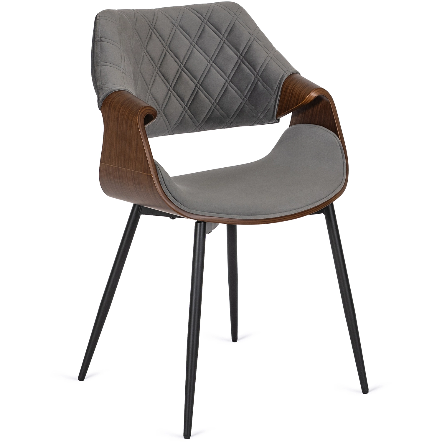 DAKOTA Veloursstuhl in Grau/Walnuss