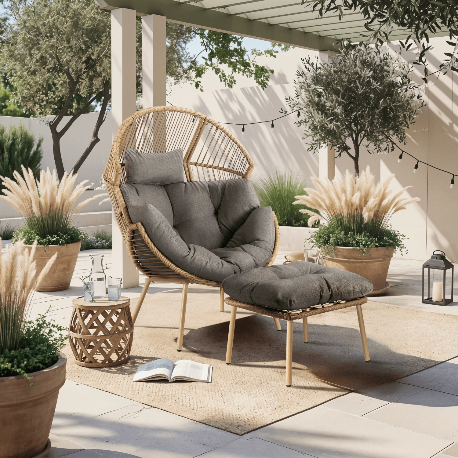 Garten-Loungesessel mit Fußhocker PORTLAND Grau
