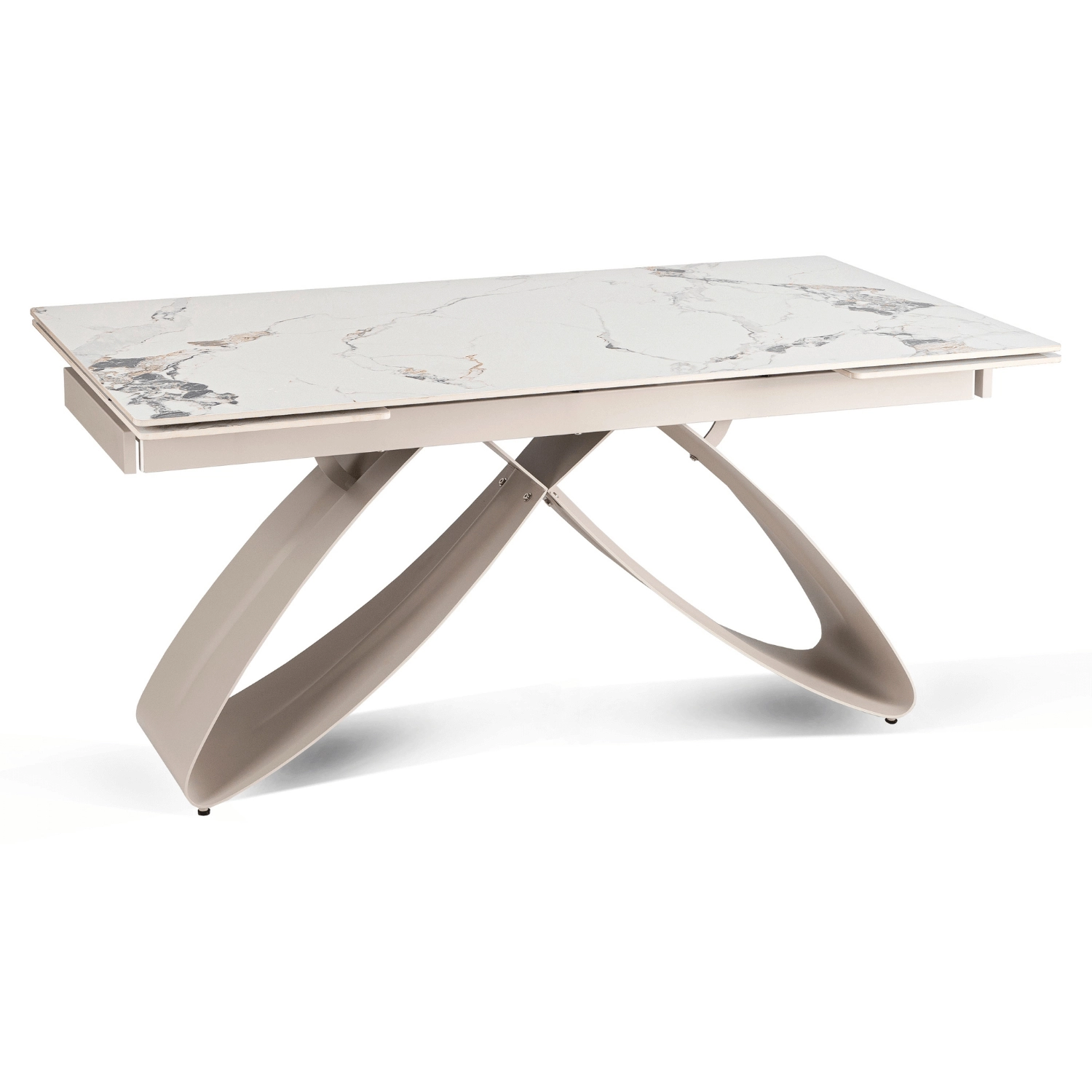 LUIGI Ausziehbarer Tisch aus Keramik, 160–240 cm, weißer Marmor/Kaschmir