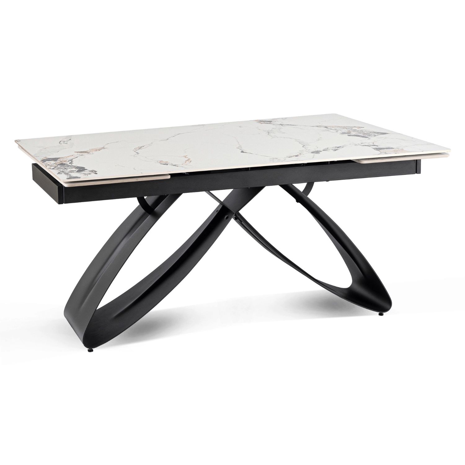 LUIGI Ausziehbarer Tisch aus Keramik, 160–240 cm, weißer Marmor/Schwarz