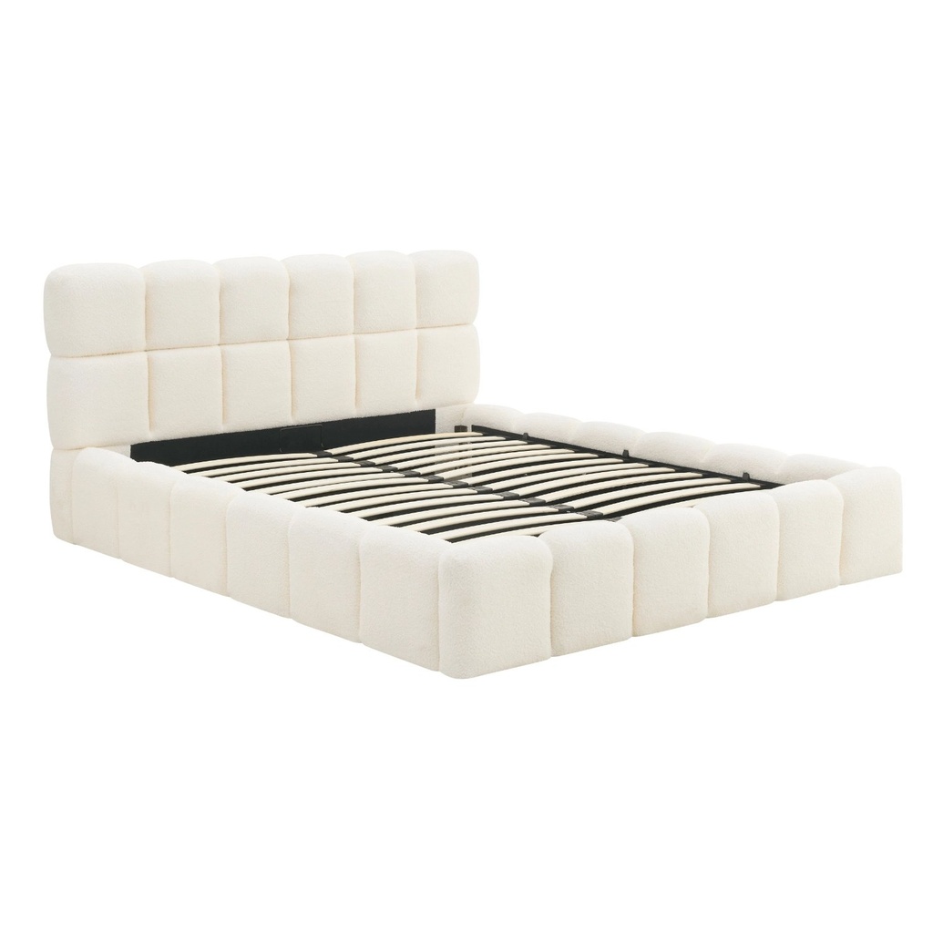 MURCJA-Bett 160x200 mit cremefarbenem Bouclé-Behälter