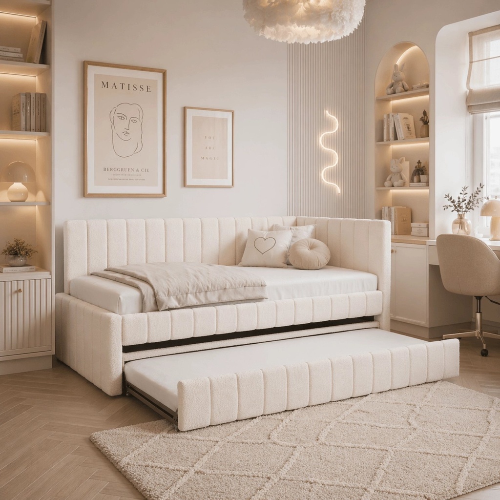 [ME.VILLEMO/90/90/KR/TB/LOZWYS] Bett 90x200 VILLEMO Creme Boucle