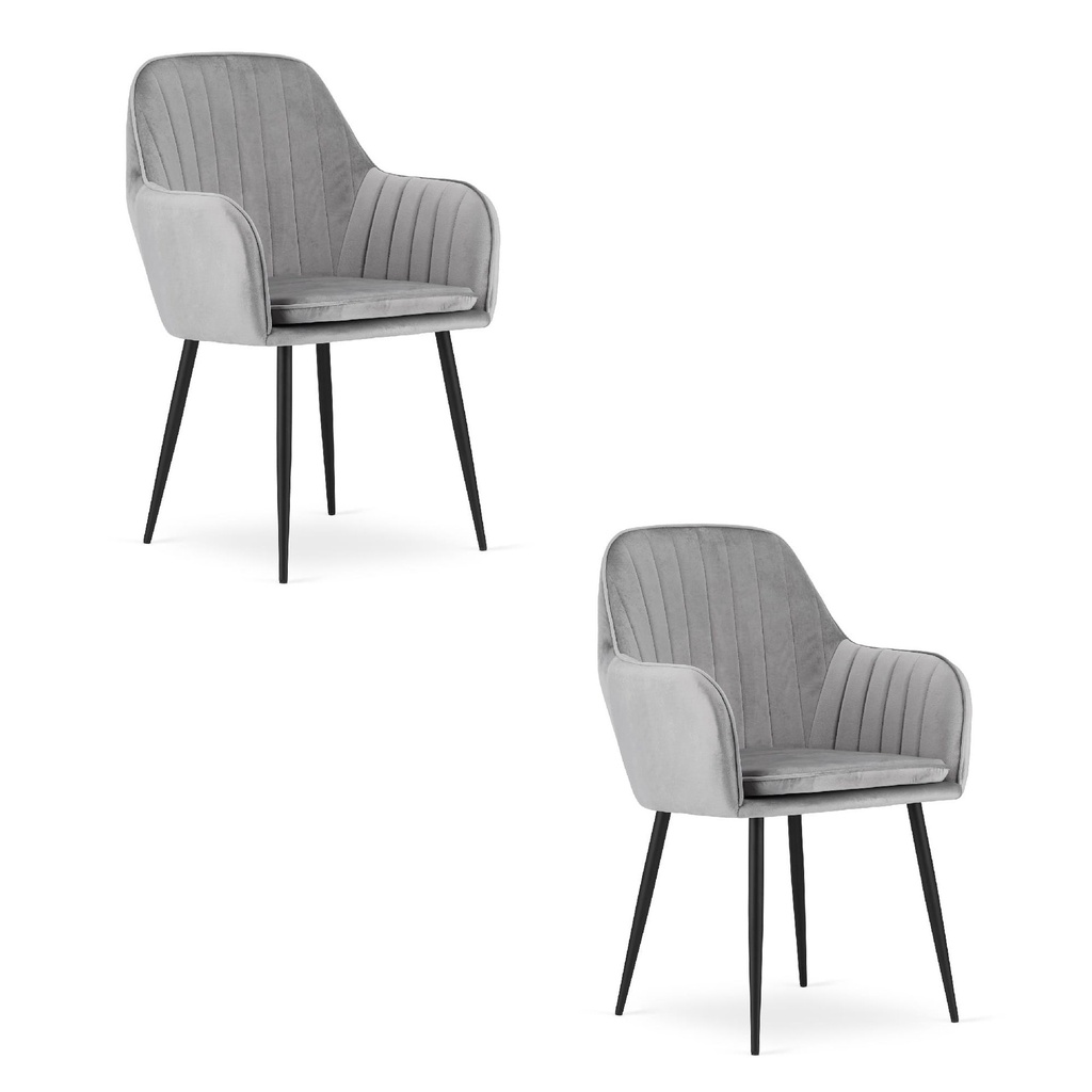 LUGO Stuhl – silbergrauer Samt / schwarze Beine x 2