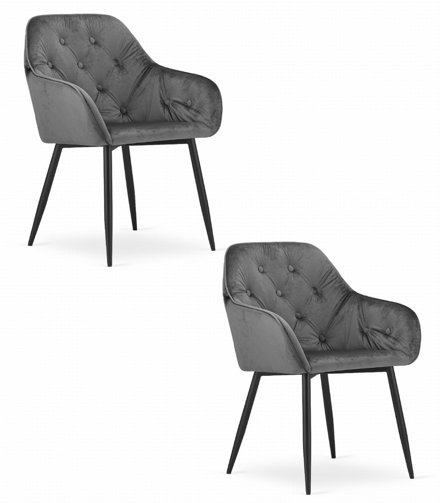 FORIO Stuhl – grauer Samt / schwarze Beine x 2