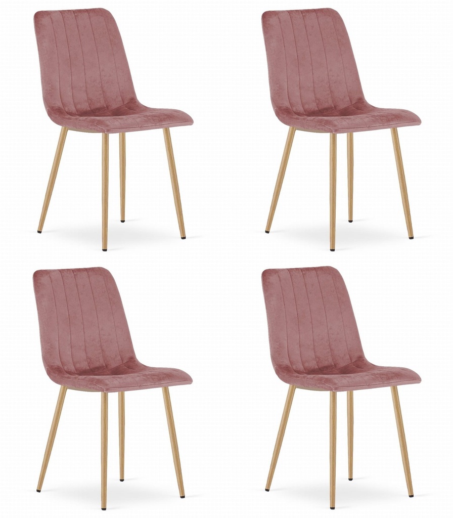 LAVA Stuhl – rosa Samt / holzfarbene Beine x 4