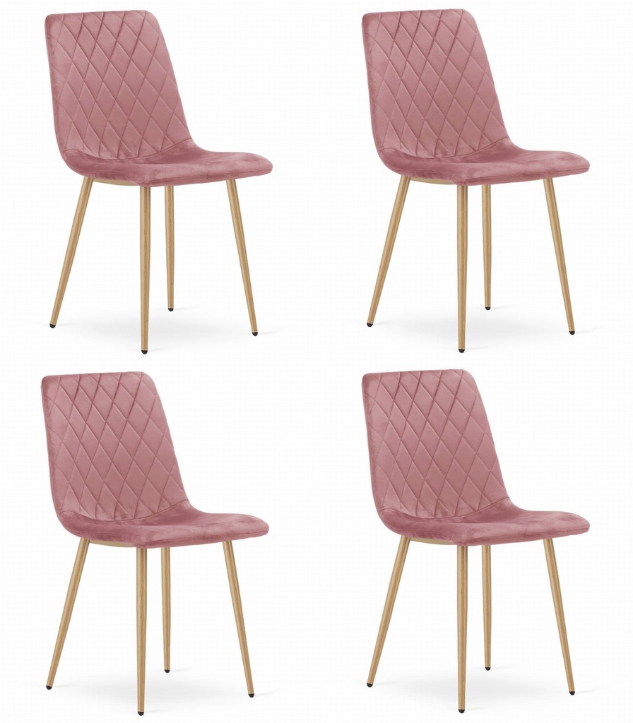 TURIN Stuhl – rosa Samt / holzfarbene Beine x 4