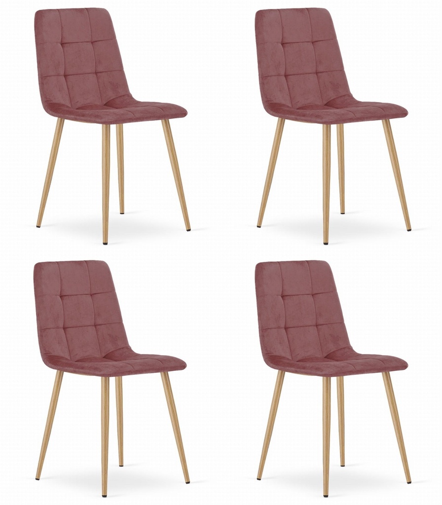 KARA-Stuhl – rosa Samt / holzfarbene Beine x 4