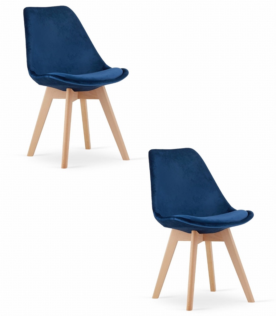 NORI Stuhl – blauer Samt – natürliche Beine x 2