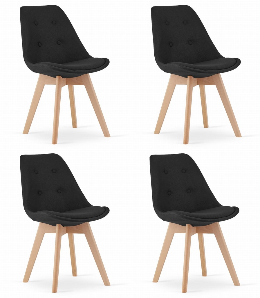 NORI Stuhl – schwarzer Stoff – natürliche Beine x 4