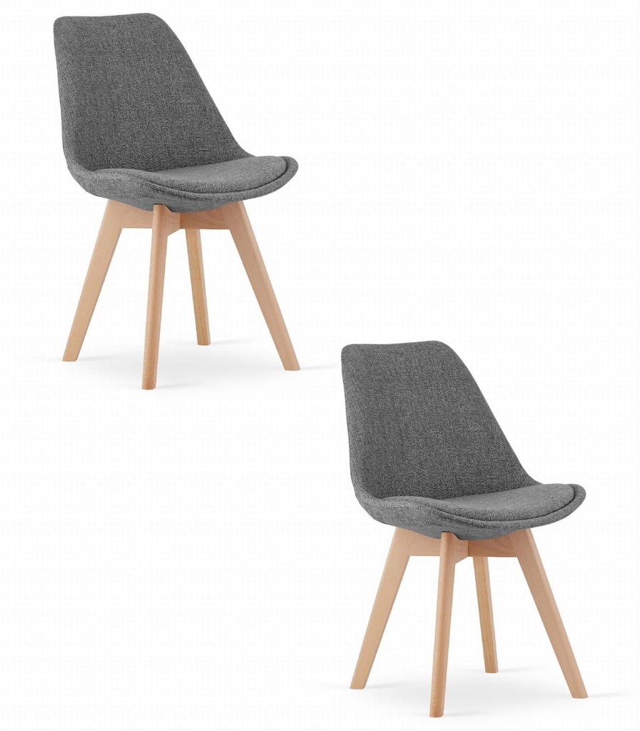 NORI Stuhl – grauer Stoff ohne Knöpfe – natürliche Beine x 2