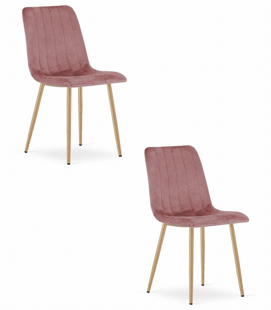 LAVA Stuhl – rosa Samt / holzfarbene Beine x 2