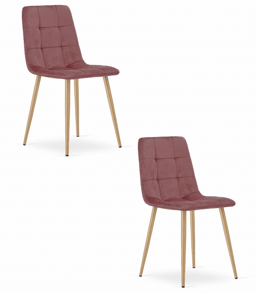 KARA-Stuhl – rosa Samt / holzfarbene Beine x 2