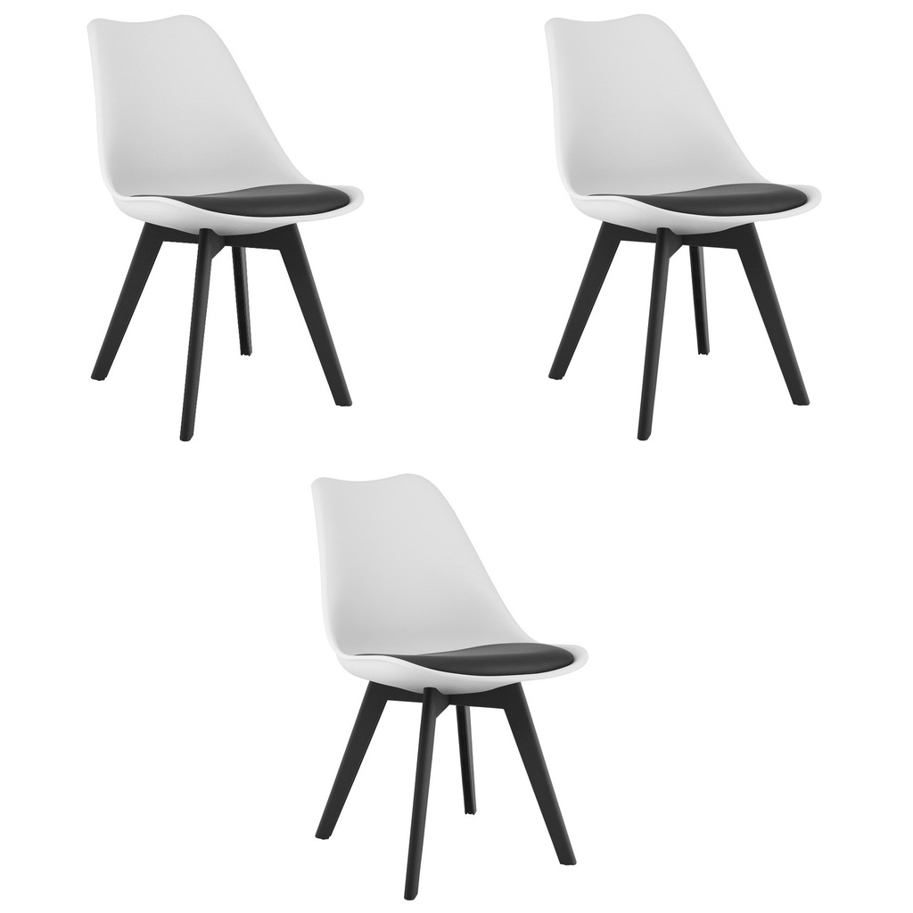 MARK Stuhl, schwarz und weiß / schwarze Beine x 3