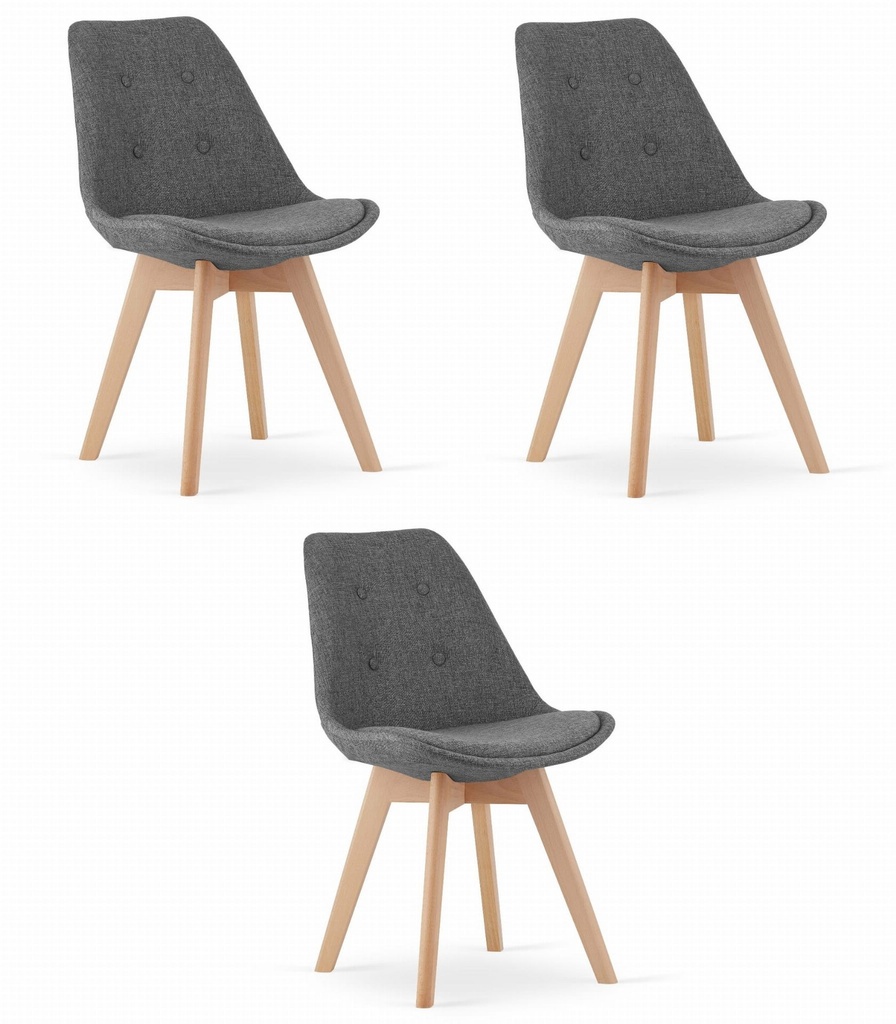 NORI Stuhl – grauer Stoff – natürliche Beine x 3