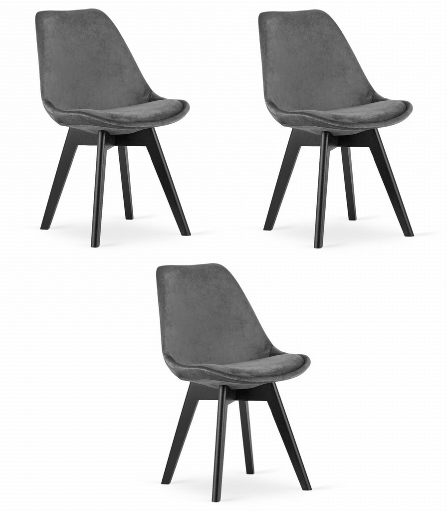 NORI Stuhl – dunkelgrauer Samt – schwarze Beine x 3