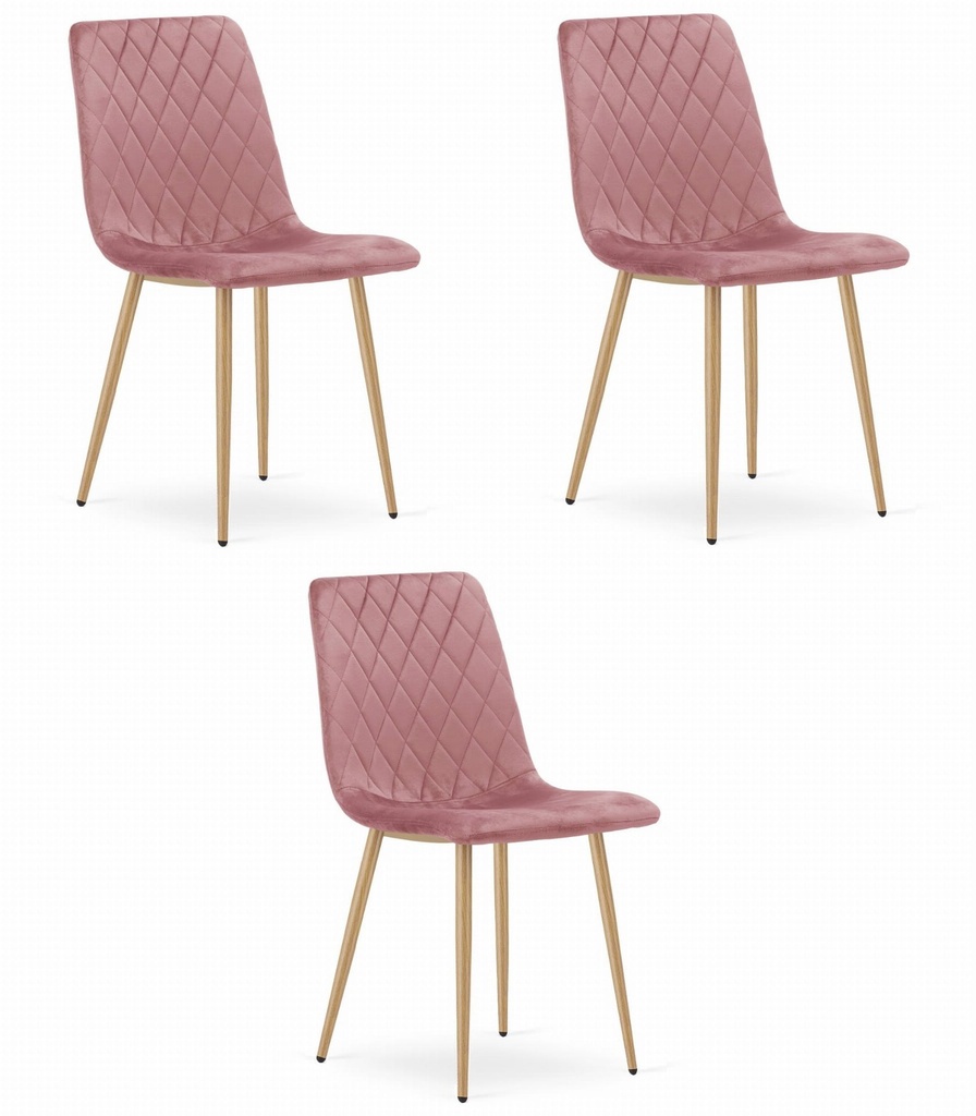 TURIN Stuhl – rosa Samt / holzfarbene Beine x 3