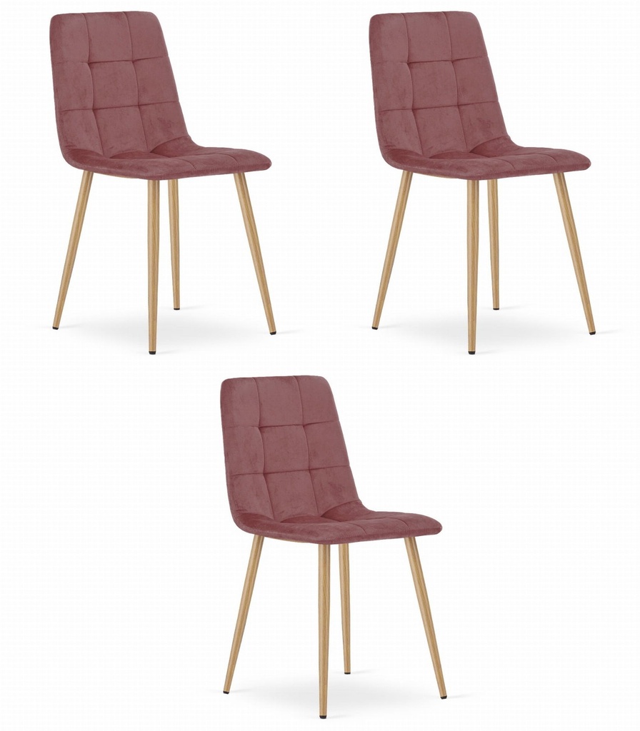 KARA-Stuhl – rosa Samt / holzfarbene Beine x 3