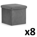 Klapphocker L – 38 x 38 x 38 cm, grauer Samt x 8