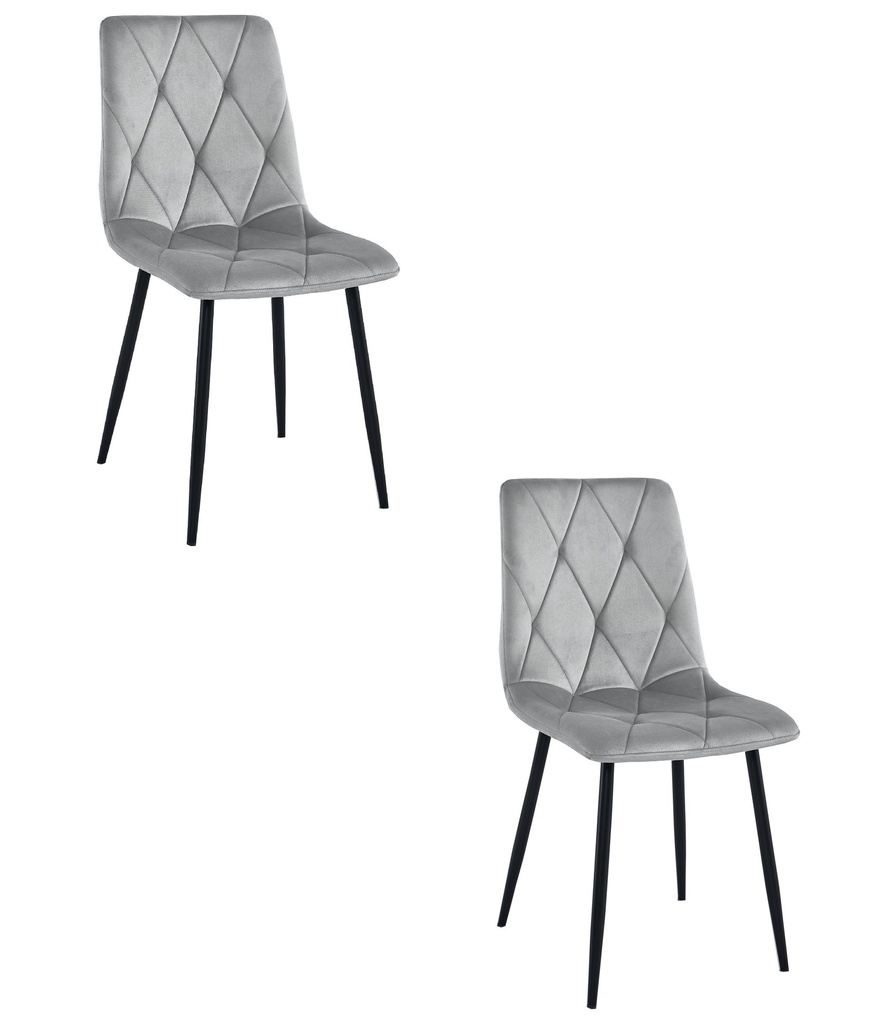 LIBRA Stuhl – silbergrauer Samt / schwarze Beine x 2