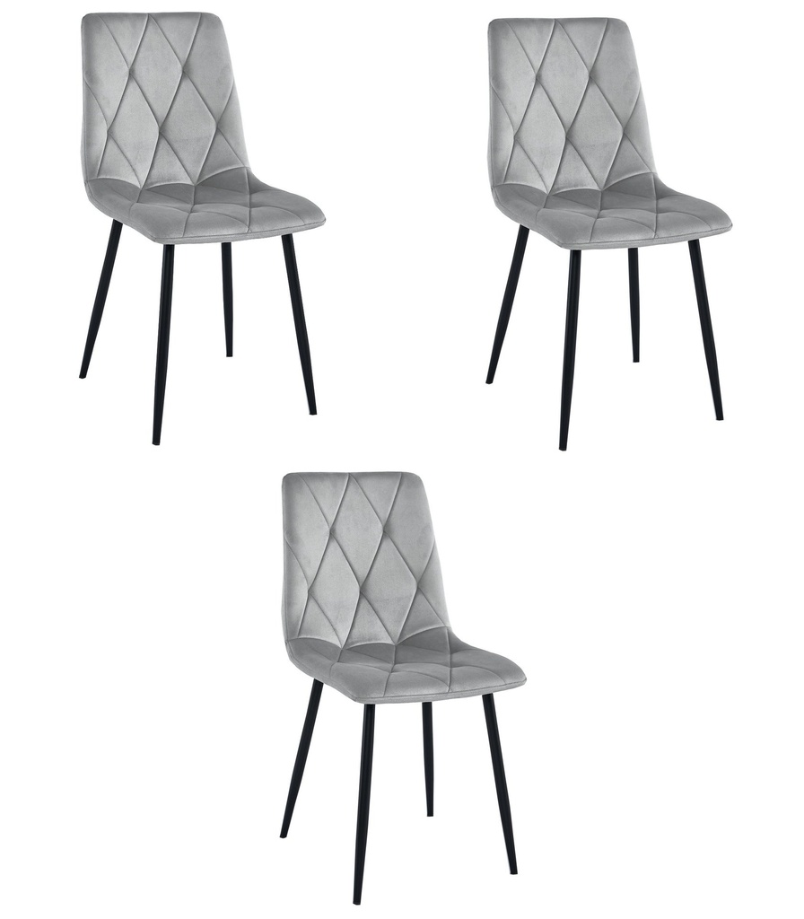 LIBRA Stuhl – silbergrauer Samt / schwarze Beine x 3
