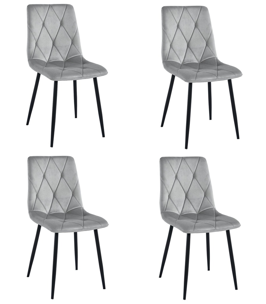 LIBRA Stuhl – silbergrauer Samt / schwarze Beine x 4