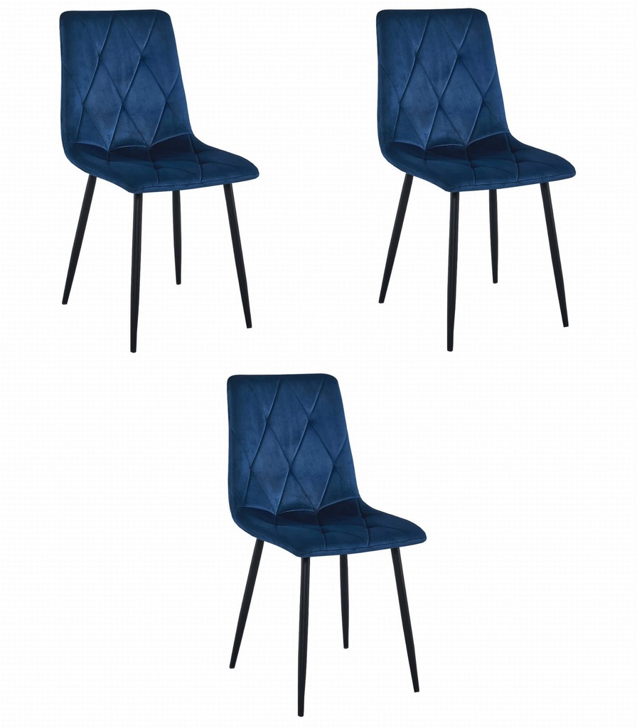 LIBRA Stuhl – marineblauer Samt / schwarze Beine x 3