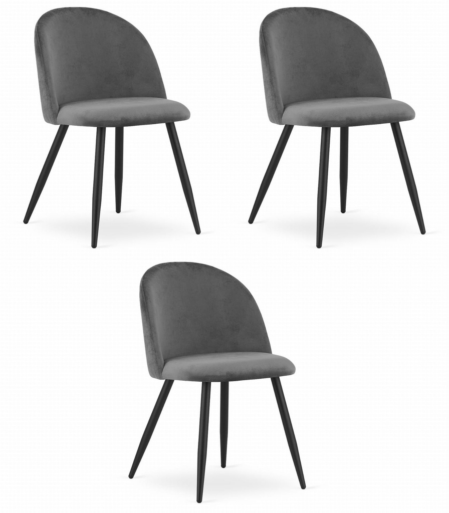 BELLO Stuhl – dunkelgrauer Samt / schwarze Beine x 3