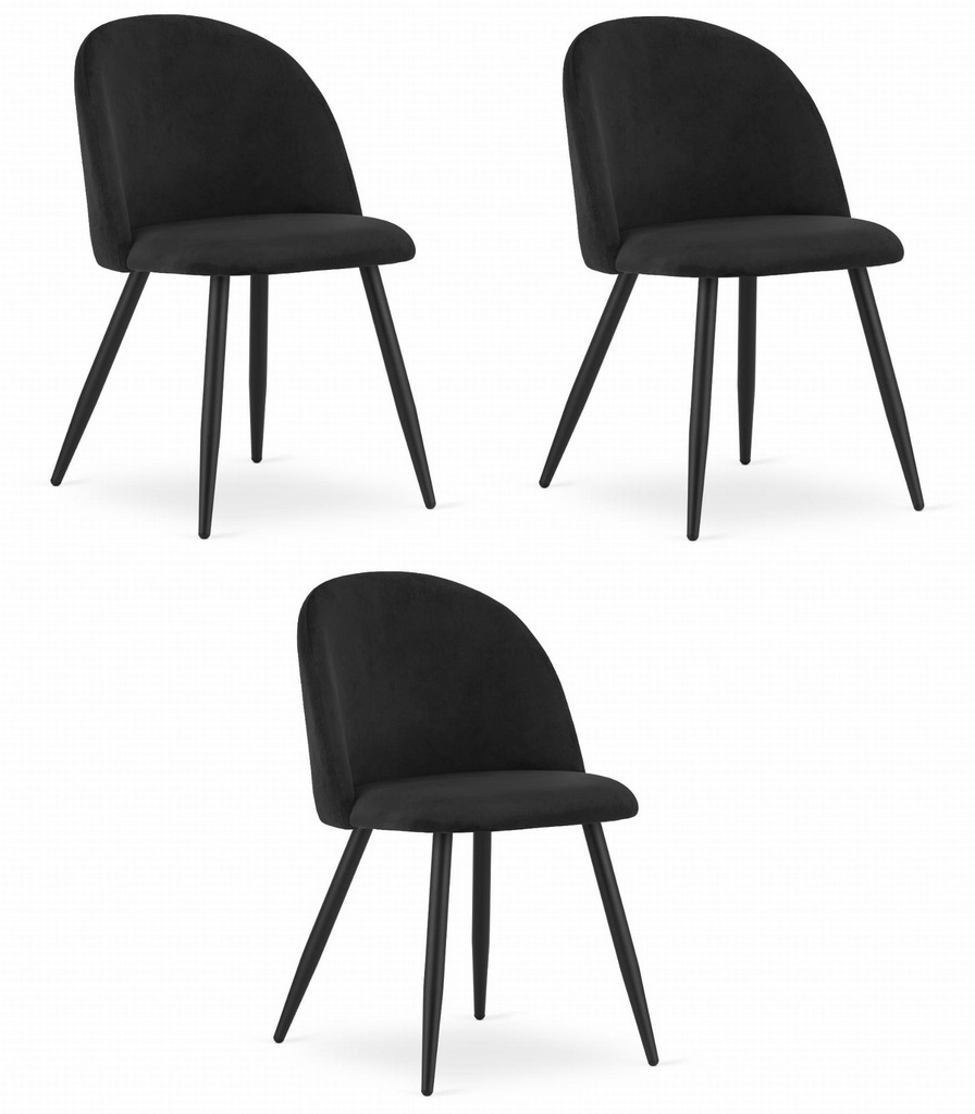 BELLO Stuhl – schwarzer Samt / schwarze Beine x 3