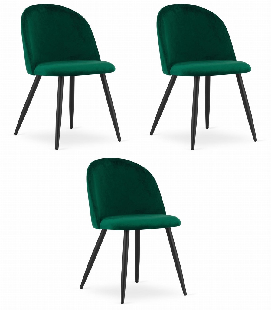 BELLO Stuhl – grüner Samt / schwarze Beine x 3