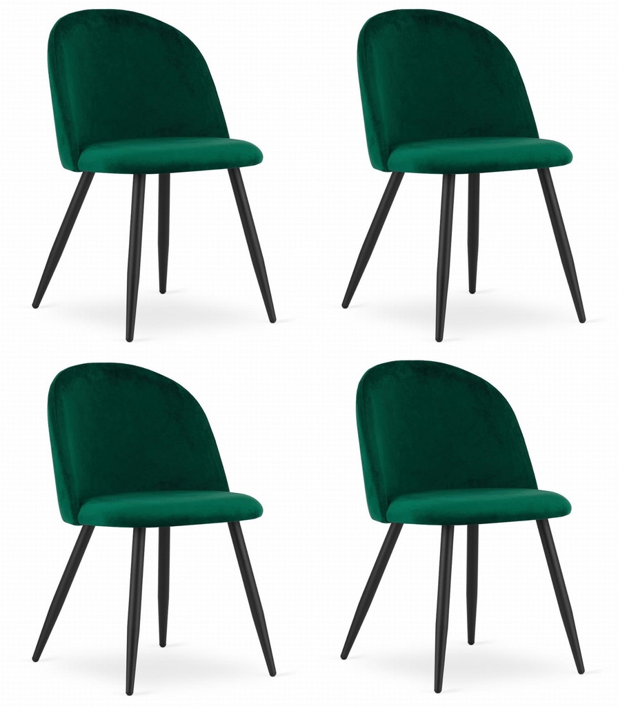 BELLO Stuhl – grüner Samt / schwarze Beine x 4