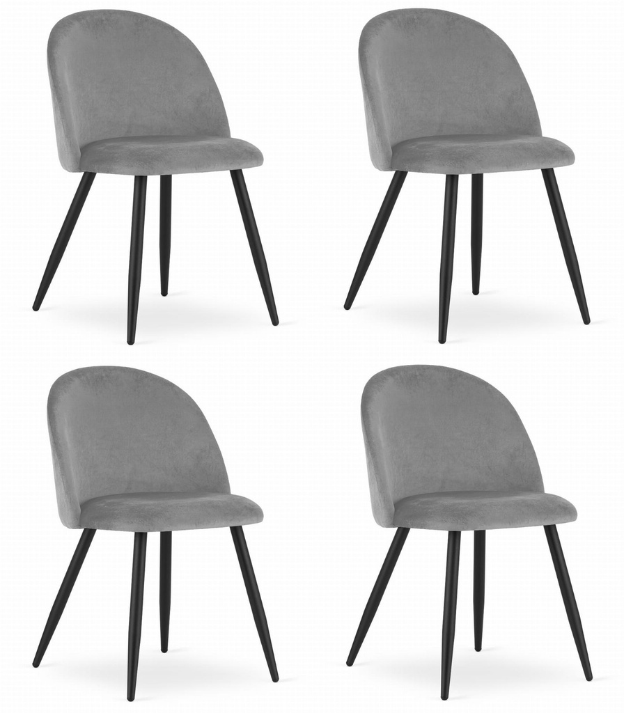 BELLO Stuhl – hellgrauer Samt / schwarze Beine x 4