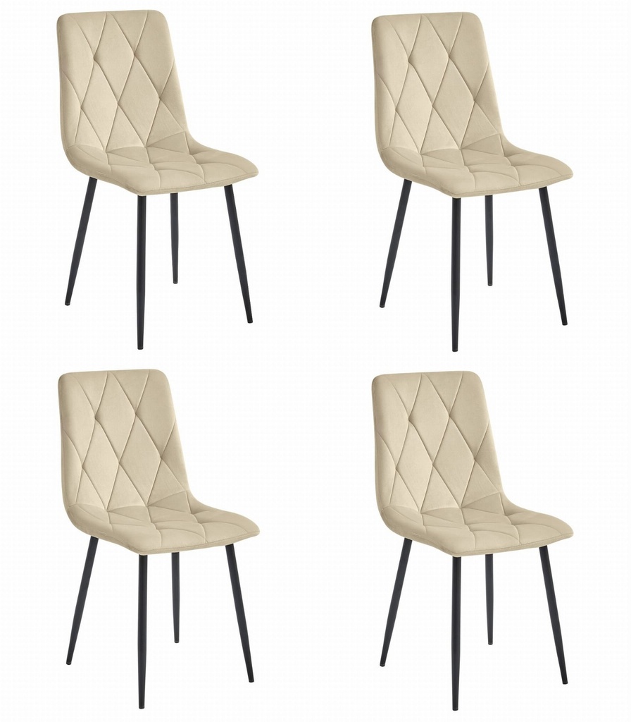 LIBRA Stuhl – hellbeiger Samt / schwarze Beine x 4
