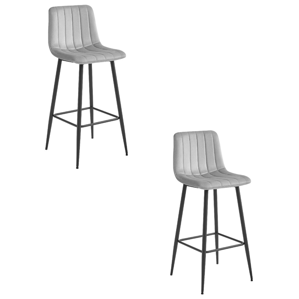 [model_3858_2-POZZA-MARY87] POZZA Hocker – silbergrauer Samt / schwarze Beine x 2