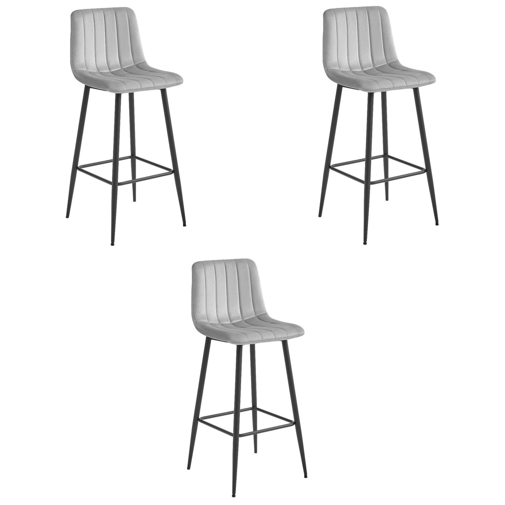 [model_3858_3-POZZA-MARY87] POZZA Hocker – silbergrauer Samt / schwarze Beine x 3