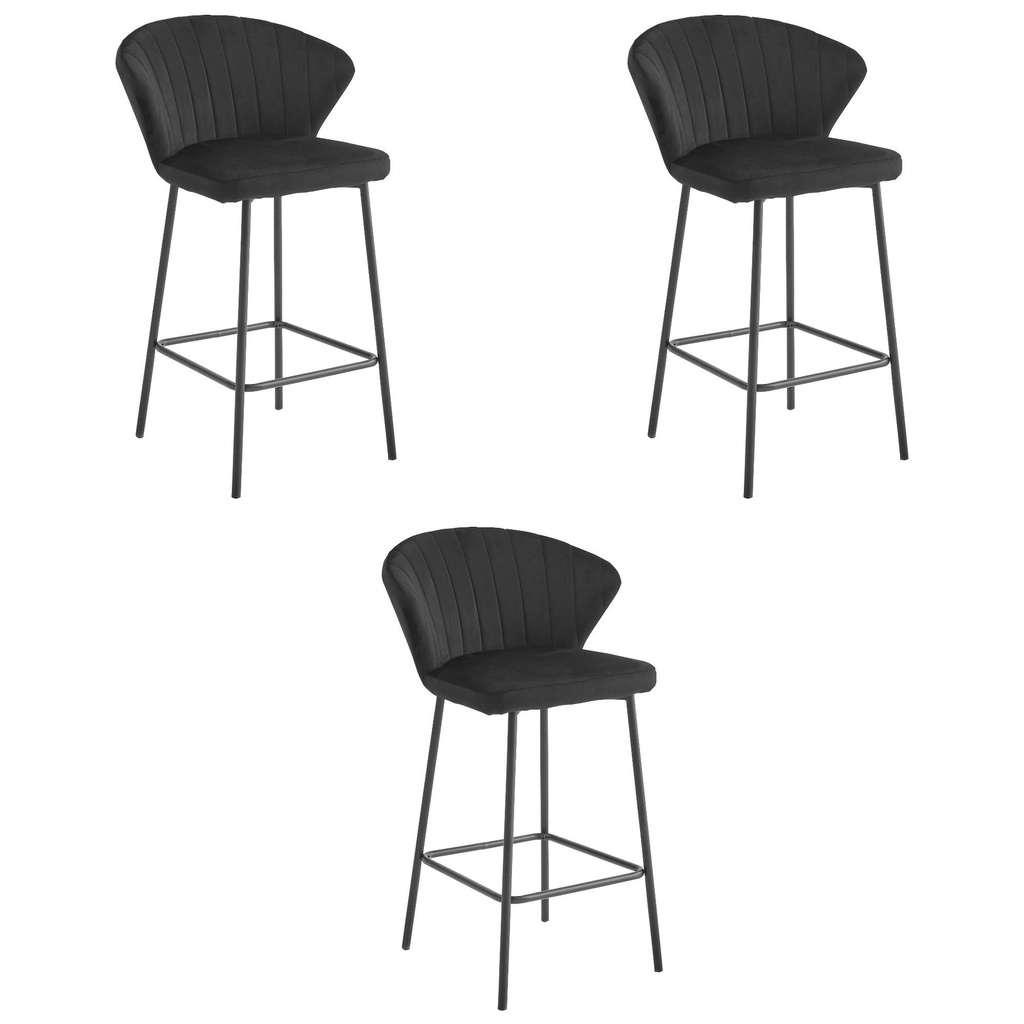 [model_3862_3-GATTA-NIRY88] GATTA Hocker – schwarzer Samt / schwarze Beine x 3